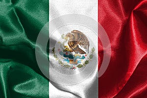 Mexican National Flag With Eagle Coat Of Arms 3D Rendering