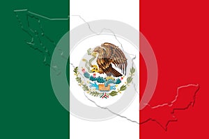 Mexican National Flag With Eagle Coat Of Arms and Mexican Map 3D Rendering