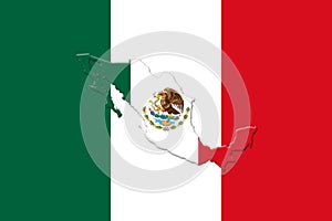 Mexican National Flag With Eagle Coat Of Arms and Mexican Map 3D Rendering