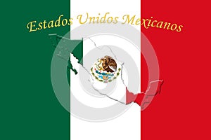 Mexican National Flag With Eagle Coat Of Arms and Text. Estados photo