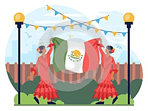 Mexican national holidays. Mexican people wearing traditional
