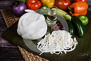 Mexican Oaxaca cheese with fresh ingredients in Mexico Latin America