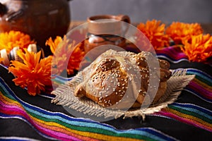 Mexican Pan de Muerto with sesame seeds photo