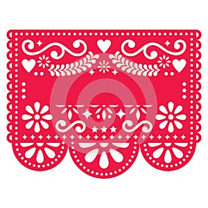 Mexican Papel Picado template design - traditional red pattern with blank text