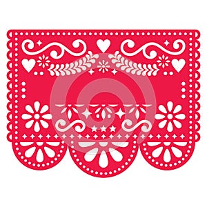 Mexican Papel Picado template design - traditional red pattern with blank text photo