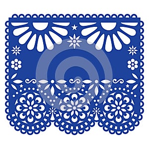 Mexican Papel Picado vector template design inspired by traditional cut out decoration with flowers and geometric shapes - greetin