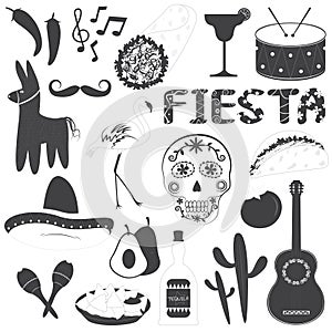 Mexican Party Icons Vector Illustrations Set photo
