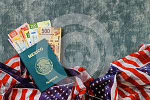 Mexican passport, peso with immigration citizenship, legalization in USA for Mexican citizens photo