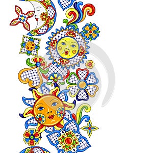 Mexican pattern with cute naive art items.