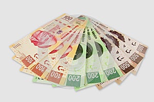 Mexican peso bills.