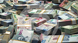 Mexican Peso. Mexico Stacked Money Bundles MX$ MXN 3D Render