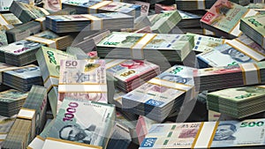 Mexican Peso. Mexico Stacked Money Bundles MX$ MXN 3D Render photo