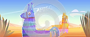 Mexican pinata donkey amigo at desert landscape