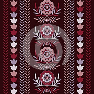 Mexican plaid with decorative flowers. Seamless pattern. Textile. Ethnic boho ornament.