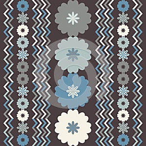 Mexican plaid with decorative flowers. Seamless pattern. Textile. Ethnic boho ornament.