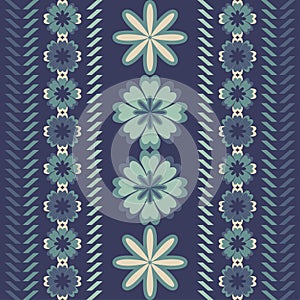 Mexican plaid with decorative flowers. Seamless pattern. Textile. Ethnic boho ornament.