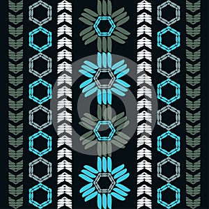 Mexican plaid. Navajo. Seamless pattern. Design with manual hatching. Textile. Ethnic boho ornament.