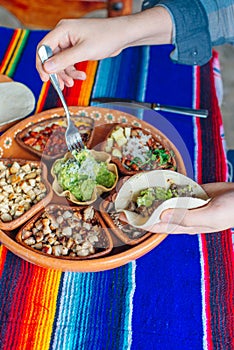Mexican plate with different meat and guacamole