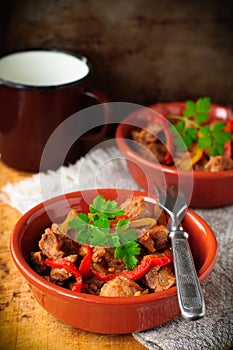 Mexican pork and capsicum stew, copy space for your text