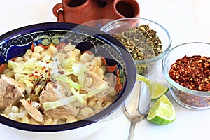 Mexican Pozole Pork and Hominy soup photo