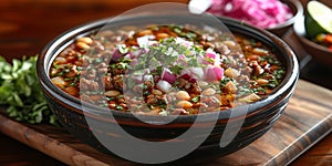 Mexican pozole sauce salsa ranchera, made with onions, garlic, Chili, toasted cumin seeds, Mexican oregano, green