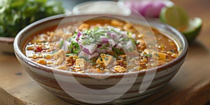 Mexican pozole sauce salsa ranchera, made with onions, garlic, Chili, toasted cumin seeds, Mexican oregano, green