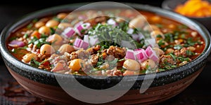 Mexican pozole sauce salsa ranchera, made with onions, garlic, Chili, toasted cumin seeds, Mexican oregano, green