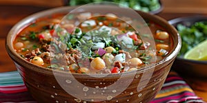 Mexican pozole sauce salsa ranchera, made with onions, garlic, Chili, toasted cumin seeds, Mexican oregano, green