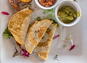 Mexican quesadilla breakfast with plantains