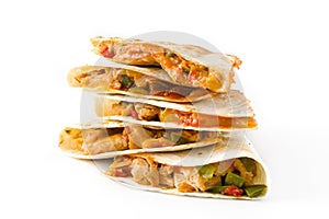 Mexican quesadilla with chicken, cheese and peppers, isolated on