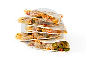 Mexican quesadilla with chicken, cheese and peppers, isolated on photo