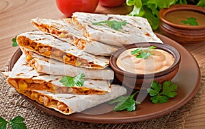 Mexican Quesadilla sliced with vegetables