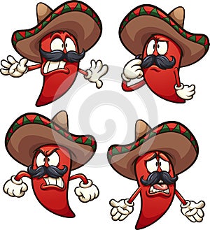 Mexican red chili pepper in different poses