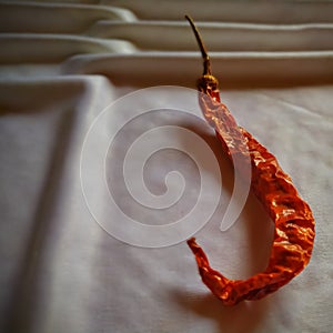 Mexican red chilly pepper on folded silk fabric