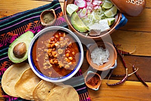 Mexican red pozole soup photo
