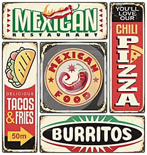 Mexican restaurant retro tin signs collection