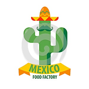 Mexican restaurant vector icon template of cactus in sombrero hat