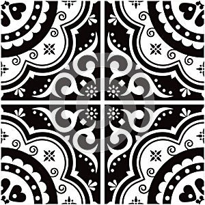 Mexican retro talavera tiles vector seamless pattern with floral and geometric motif