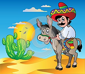 Mexican riding donkey in desert