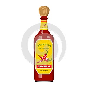 Mexican sauce bottle. Hot chilli pepper spice. Isolated cartoon ketchup icon. Traditional food ingredient