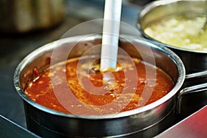 Mexican Sauce in a steel pot