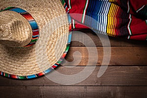 Mexican Serape blanket on wood Background