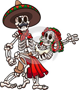 Mexican skeletons couple dancing rumba