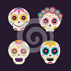 Mexican skull heads set vector design