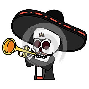 mexican skull mariachi playing trumpet
