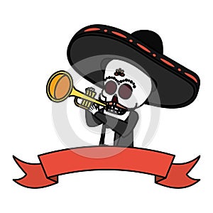 mexican skull mariachi playing trumpet