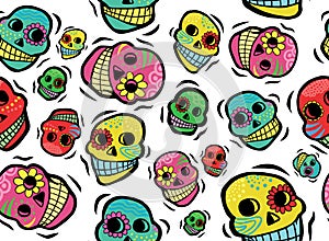 Mexican Skulls Seamless Pattern