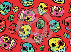 Mexican Skulls Seamless Pattern