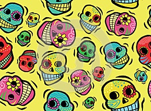 Mexican Skulls Seamless Pattern