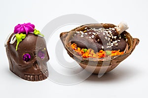 Mexican Small Calaverita de azucar chocolate and Pollo Con Mole Candy photo